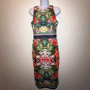 New York & Co Tropical Floral & Chain Design Sleeveless Dress